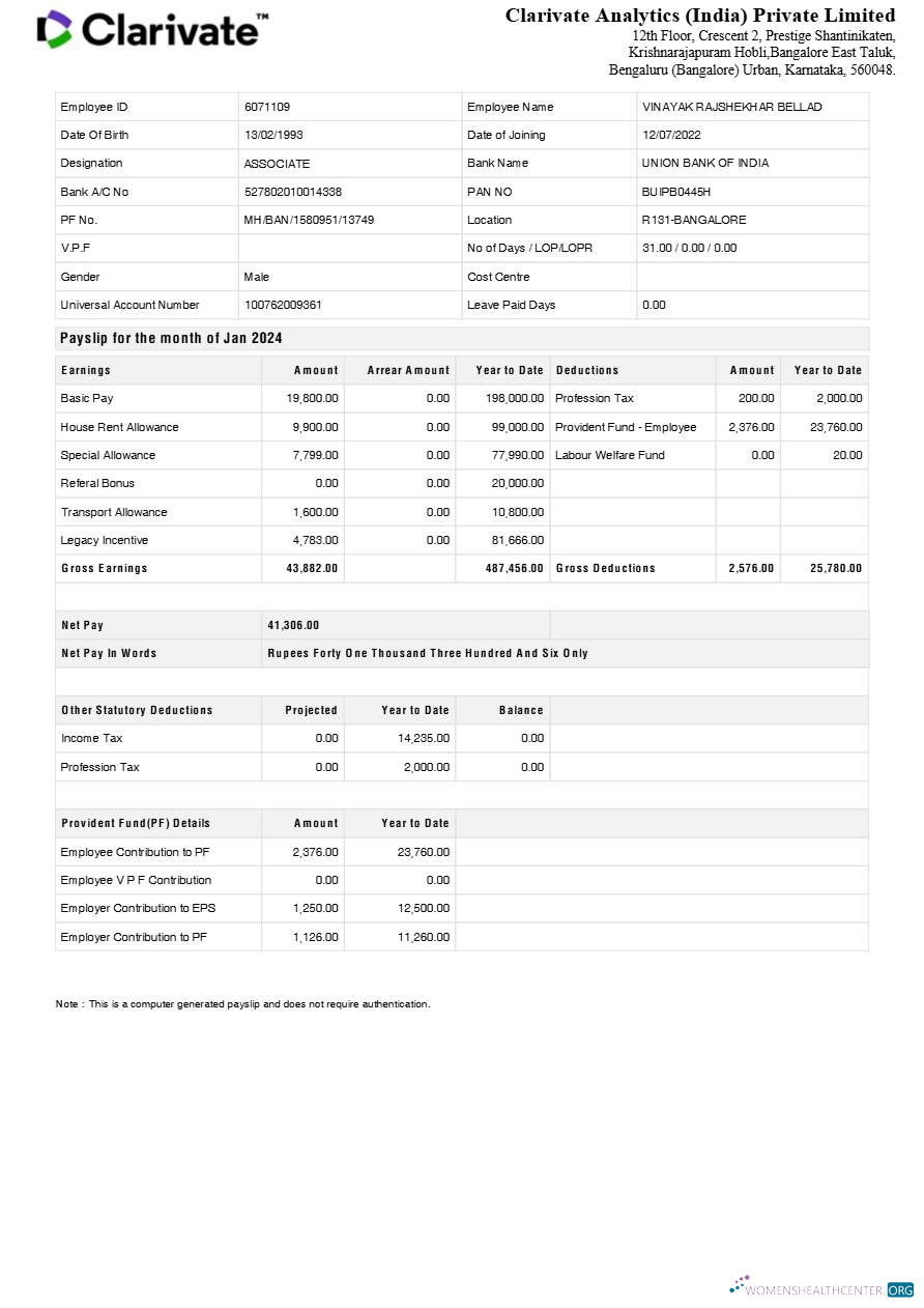 Download Clarivate Analytics India payslip template in Word and PDF formats.pdf, 1 Photoshop template